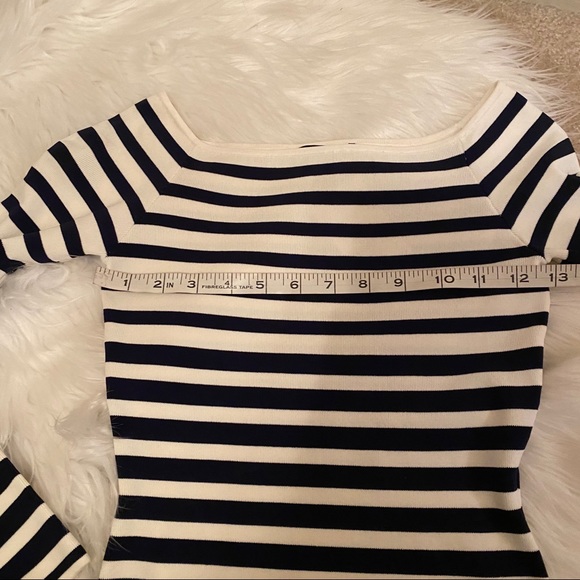 NWT H&M Navy & White Classic Striped Bardot Fitted Top Small - Picture 13 of 14